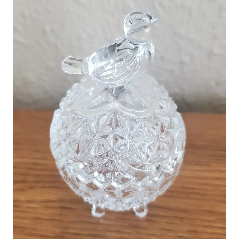 Vintage‎ Hofbauer The Byrdes Lead Crystal Footed Trinket Dish Egg Bird Mini EUC